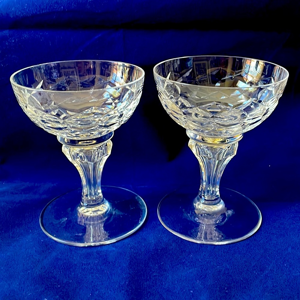 Set of 2 footed wine champagne dessert sherbet glasses cut crystal clear